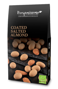Migdale sarate invelite in ciocolata cu caramel sarat bio  60g Benjamissimo