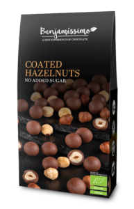 Alune de padure invelite in ciocolata cu praline bio ,  60g Benjamissimo