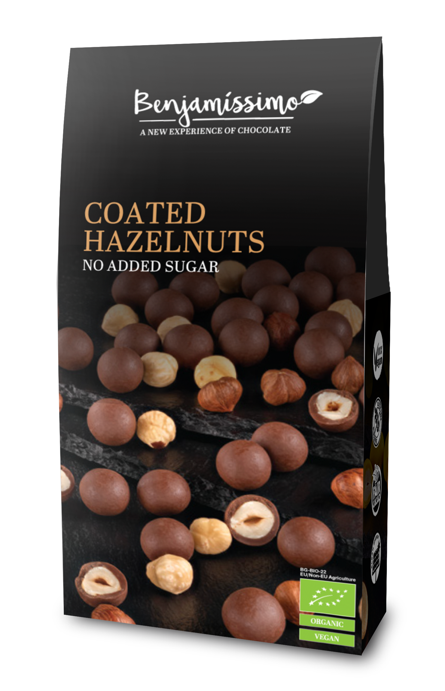 Alune de padure invelite in ciocolata cu praline bio , 60g Benjamissimo