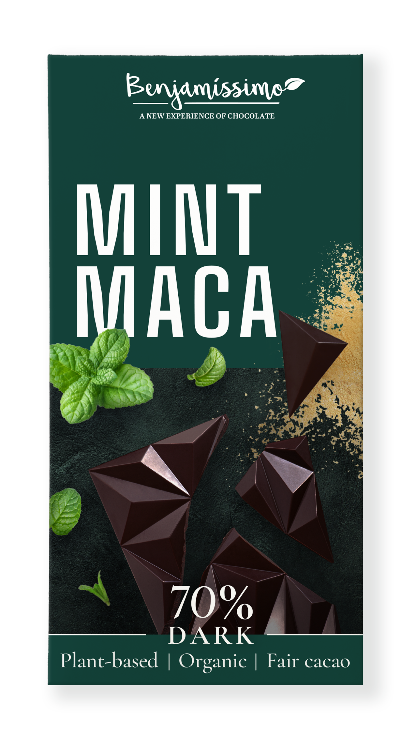 Ciocolata neagra 70% cu menta si maca bio 60g Benjamissimo