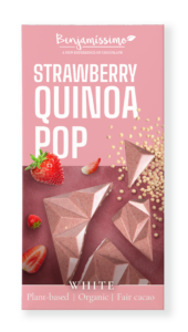 Ciocolata alba cu capsuni si quinoa bio 60g Benjamissimo