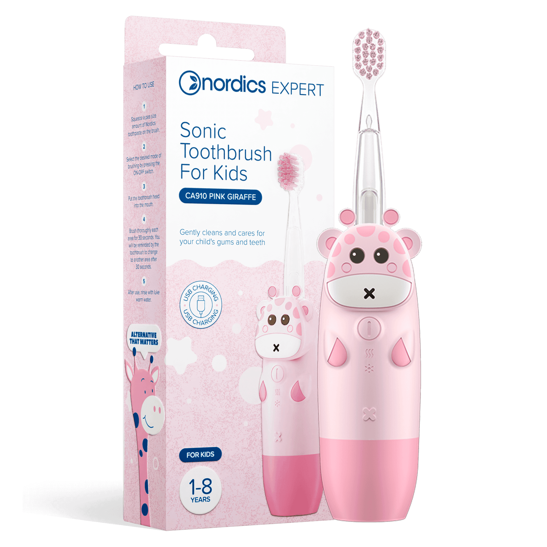 Periuta de dinti electrica pentru copii 1-8 ani - roz  Nordics