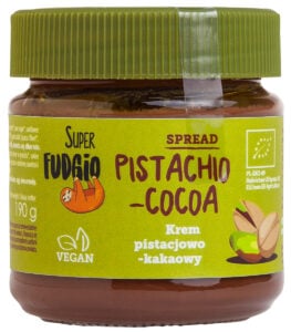 Crema tartinabila de ciocolata cu fistic si cacao bio 190g Super Fudgio