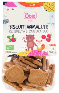 Biscuiti animalute cu spelta si zmeura bio 100g Obio