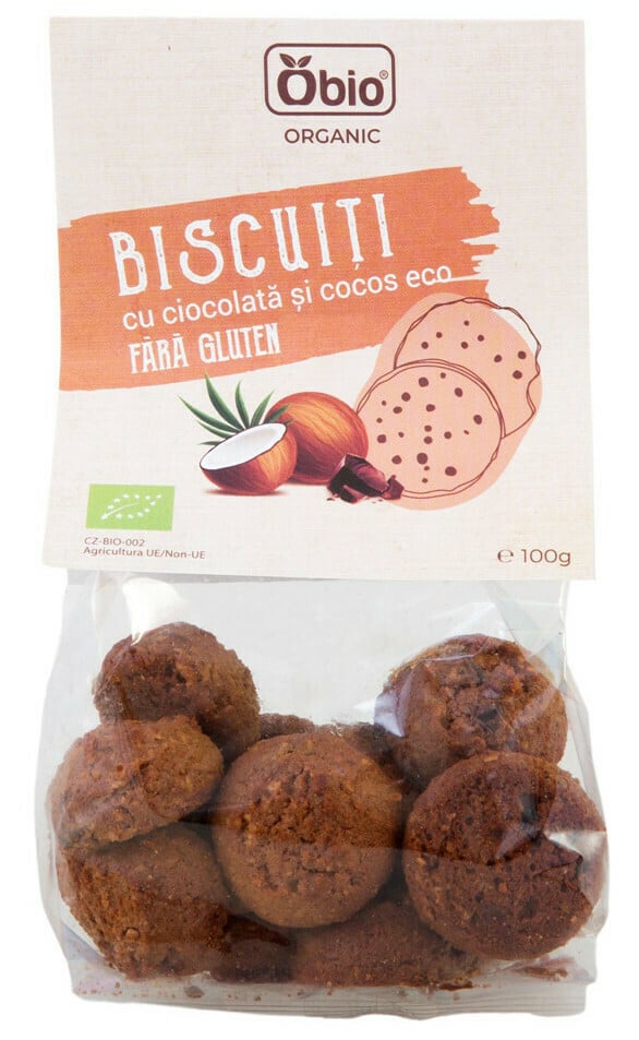Biscuiti cu ciocolata si cocos bio 100g Obio