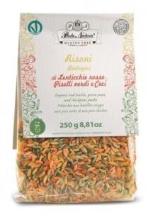Paste Risoni tricolore cu mazare, linte si naut bio 250g Pasta Natura