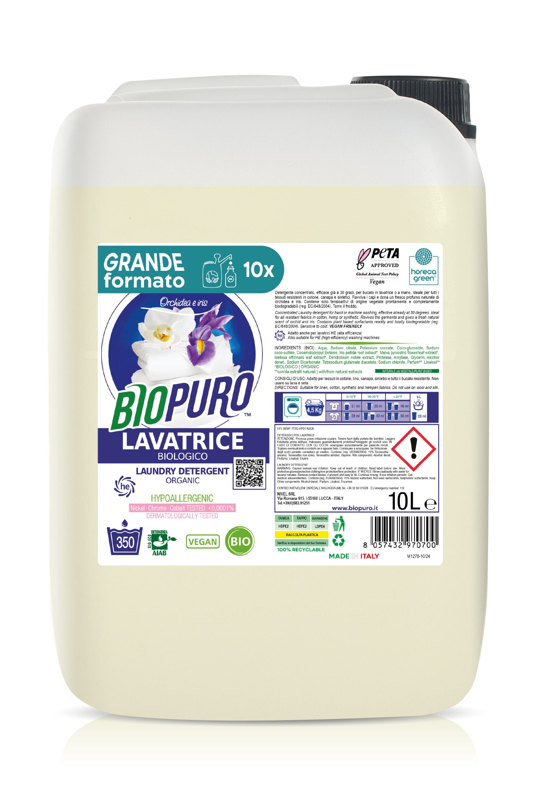 Detergent pentru rufe albe si colorate cu iris si orhidee hipoalergen ecologic 10l Biopuro