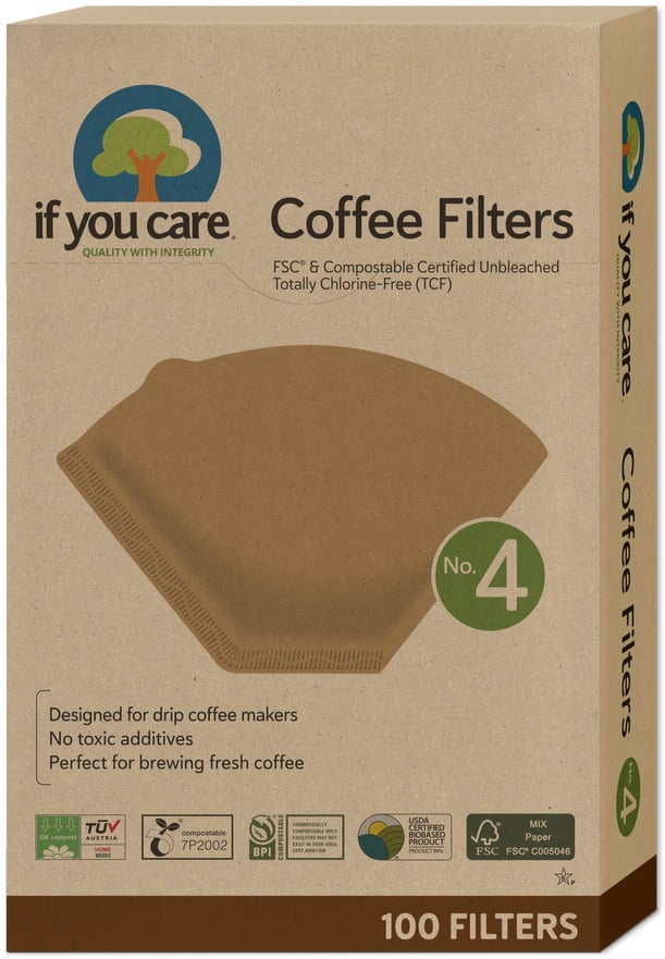 Filtre de cafea nealbite (fara clor) compostabile marimea 4 100buc If You Care