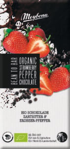 Ciocolata neagra cu capsuni si piper negru bio 100g Meybona