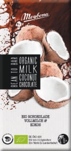 Ciocolata cu lapte si fulgi de cocos bio 100g Meybona