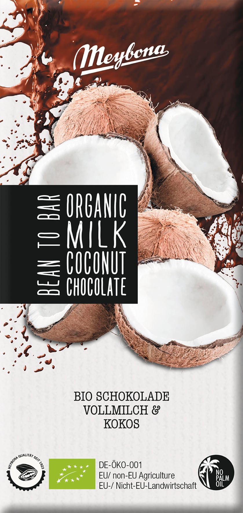 Ciocolata cu lapte si fulgi de cocos bio 100g Meybona