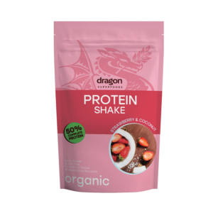 Shake proteic capsuni si cocos bio 450g Dragon Superfoods