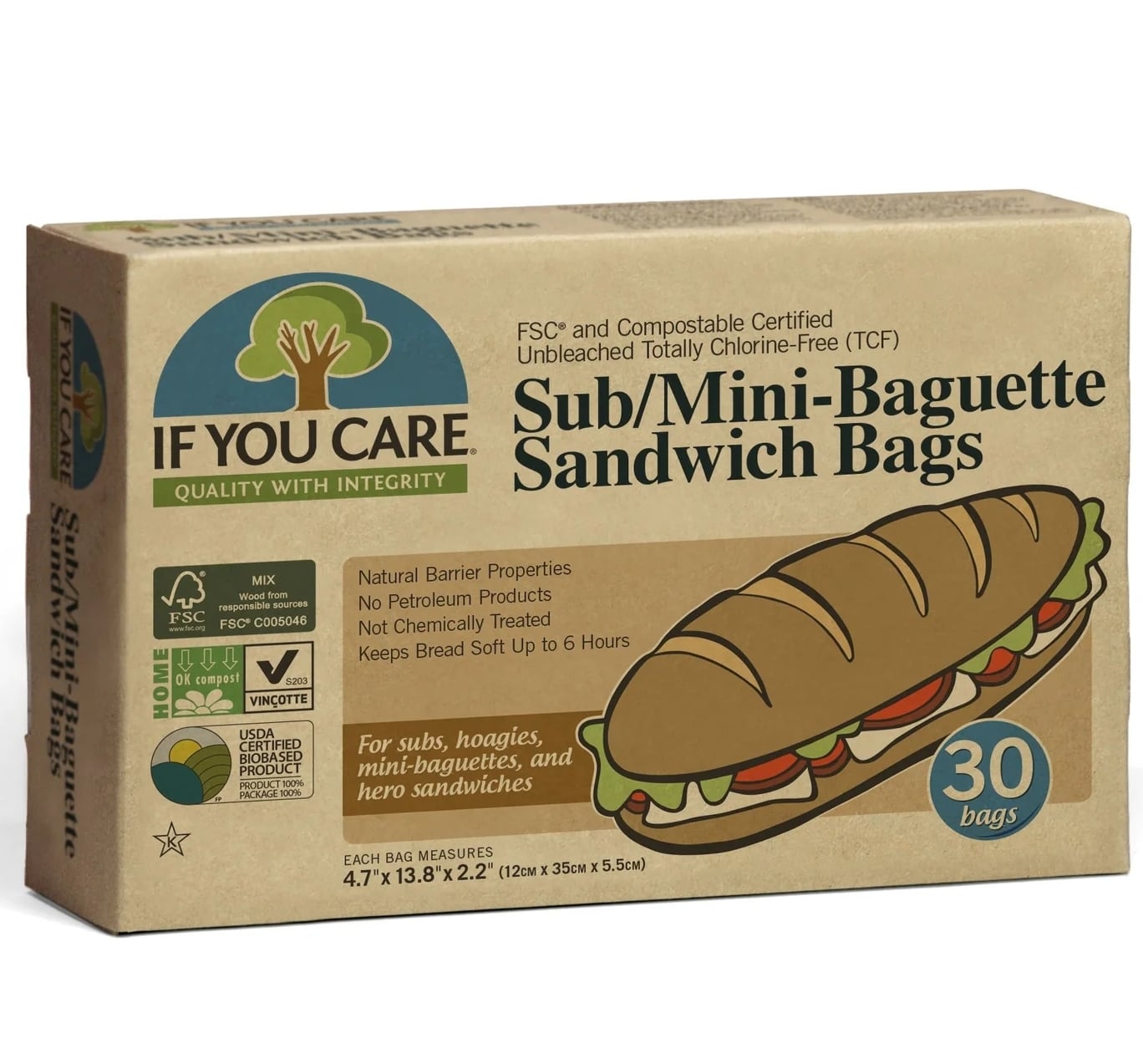 Pungi de hartie nealbita (fara clor) pentru mini baghete si sandwich 30buc If You Care