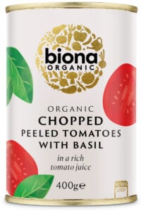 Rosii decojite maruntite cu busuioc la conserva bio 400g Biona