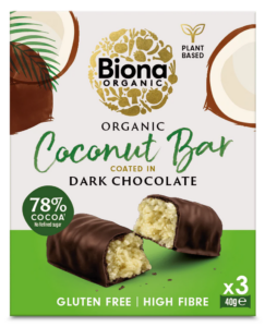 Baton cu cocos invelit in ciocolata neagra bio 3 x 40g Biona