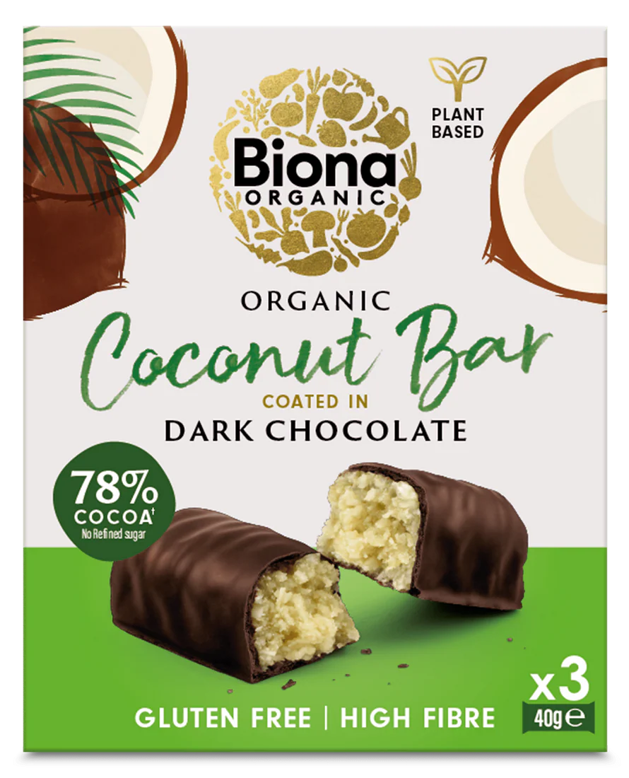 Baton cu cocos invelit in ciocolata neagra bio 3 x 40g Biona
