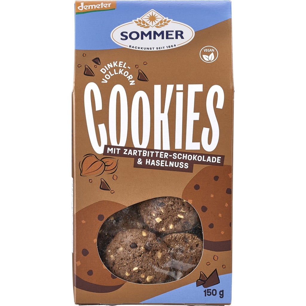 Biscuiti vegani din spelta integrala cu ciocolata si alune, eco - Sommer
