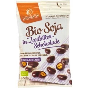 Boabe de soia invelite in ciocolata amaruie fara gluten, eco - Landgarten