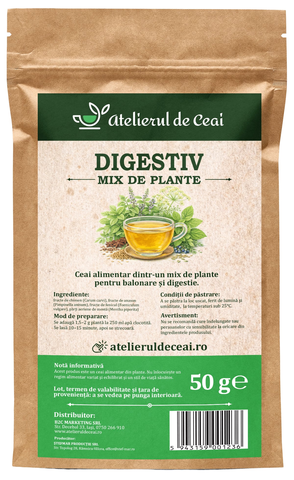Ceai digestiv - mix de plante pentru balonare și digestie