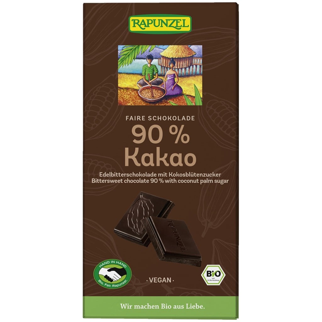 Ciocolata amaruie 90% cacao si zahar din flori de cocos vegana, eco - Rapunzel