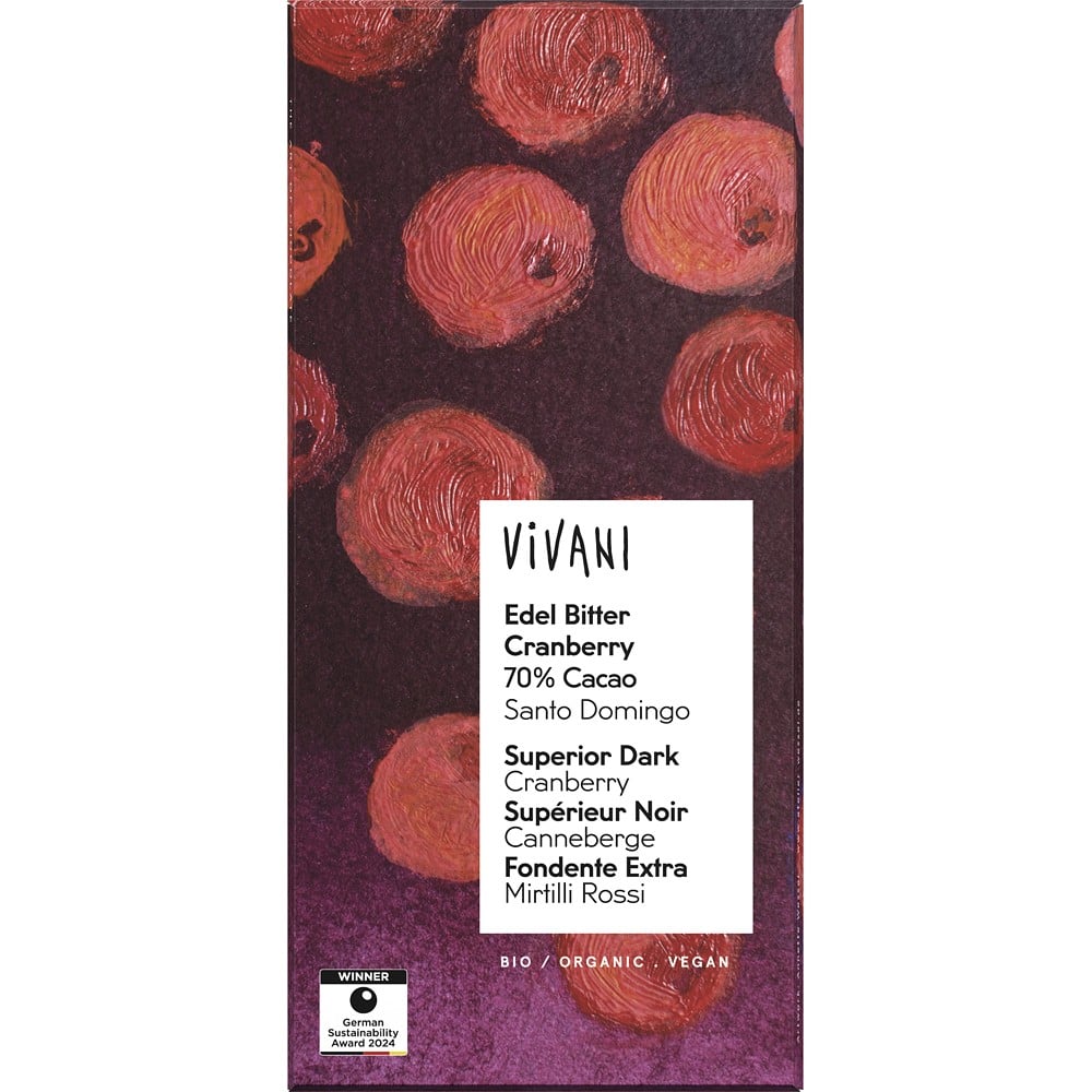 Ciocolata amaruie cu 70% cacao si merisoare, eco - Vivani