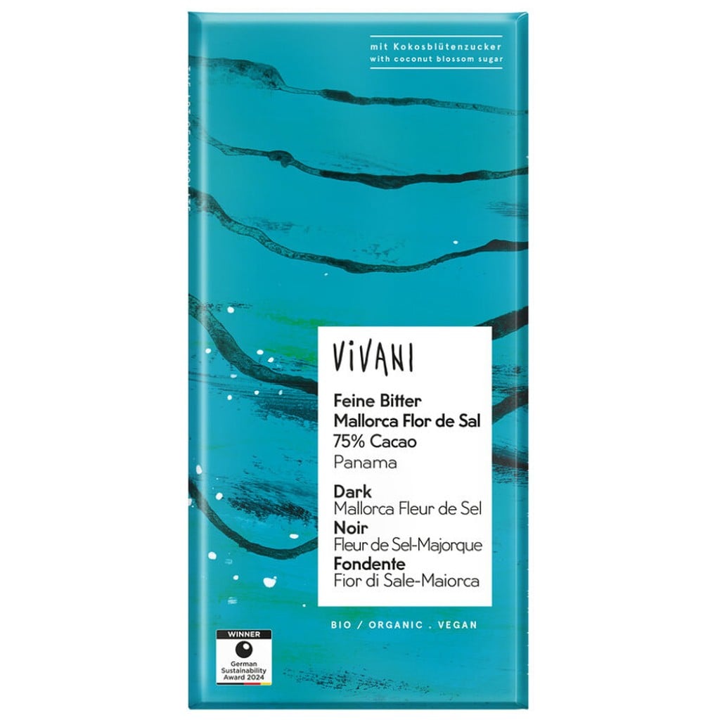 Ciocolata amaruie cu 75% cacao si flori de sare, eco - Vivani