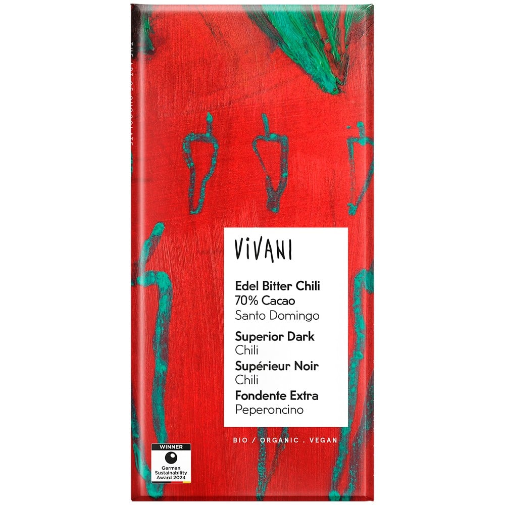 Ciocolata amaruie cu cacao 70% si chili bio, eco - Vivani