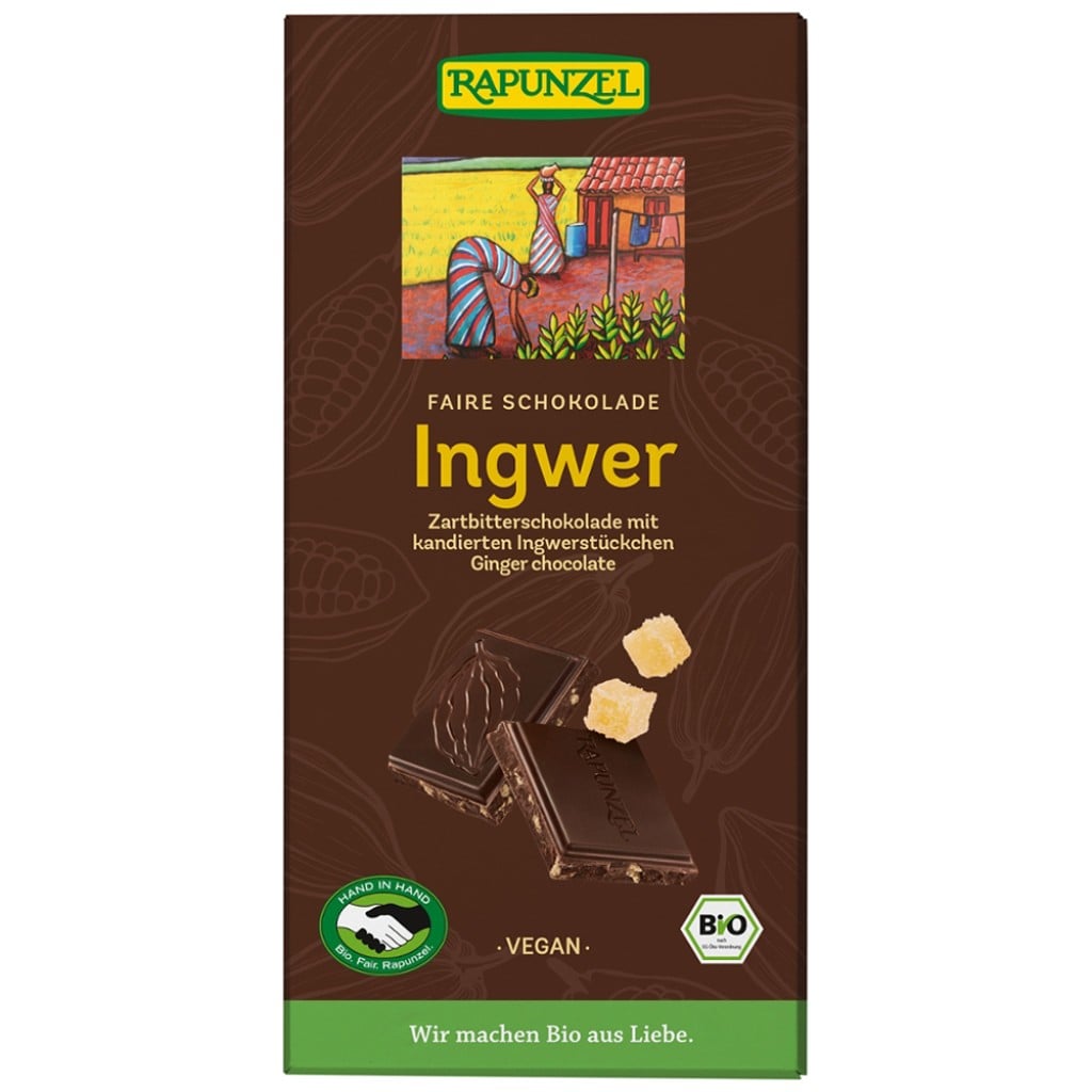 Ciocolata amaruie cu ghimbir si 55% cacao vegana, eco - Rapunzel