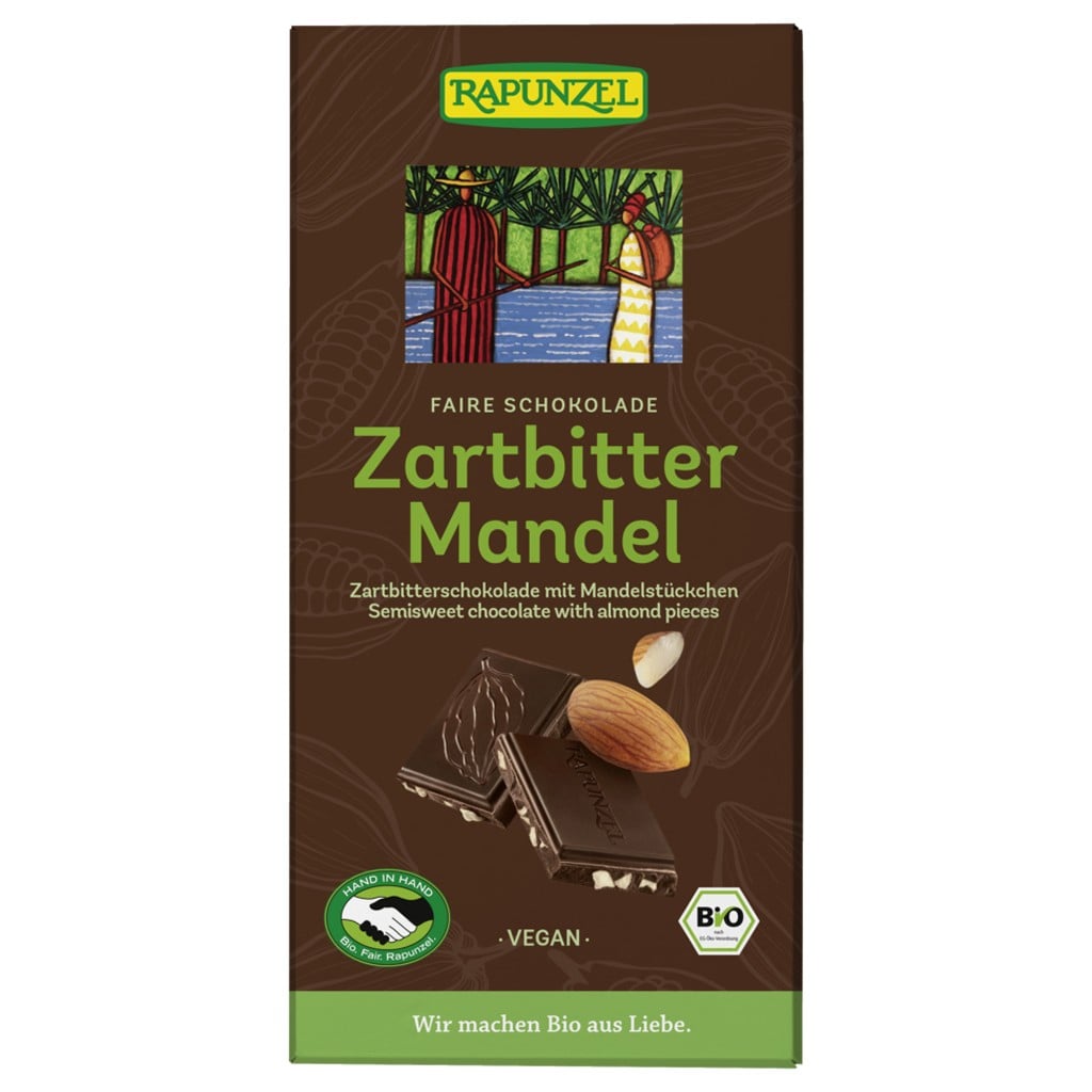Ciocolata amaruie cu migdale si 55% cacao vegana, eco - Rapunzel