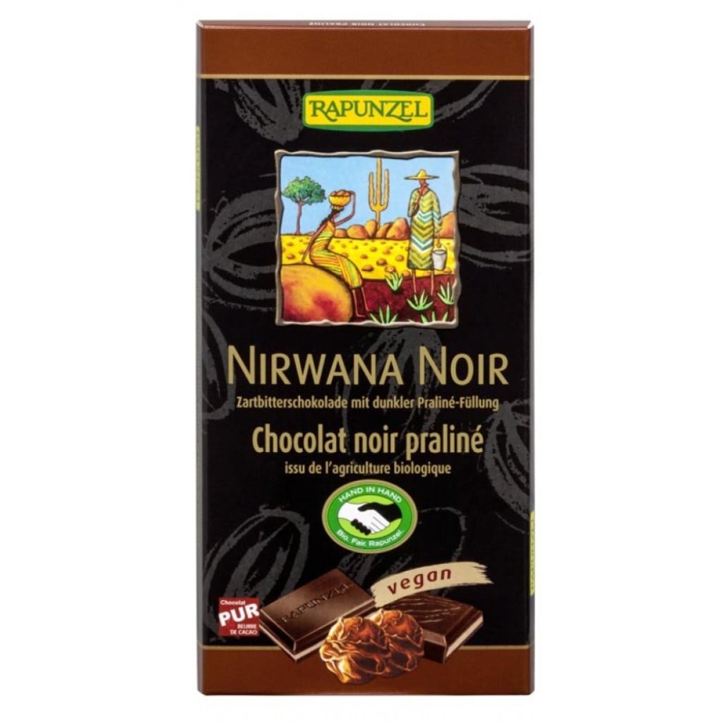 Ciocolata Nirwana neagra cu praline 55% cacao vegana, eco - Rapunzel