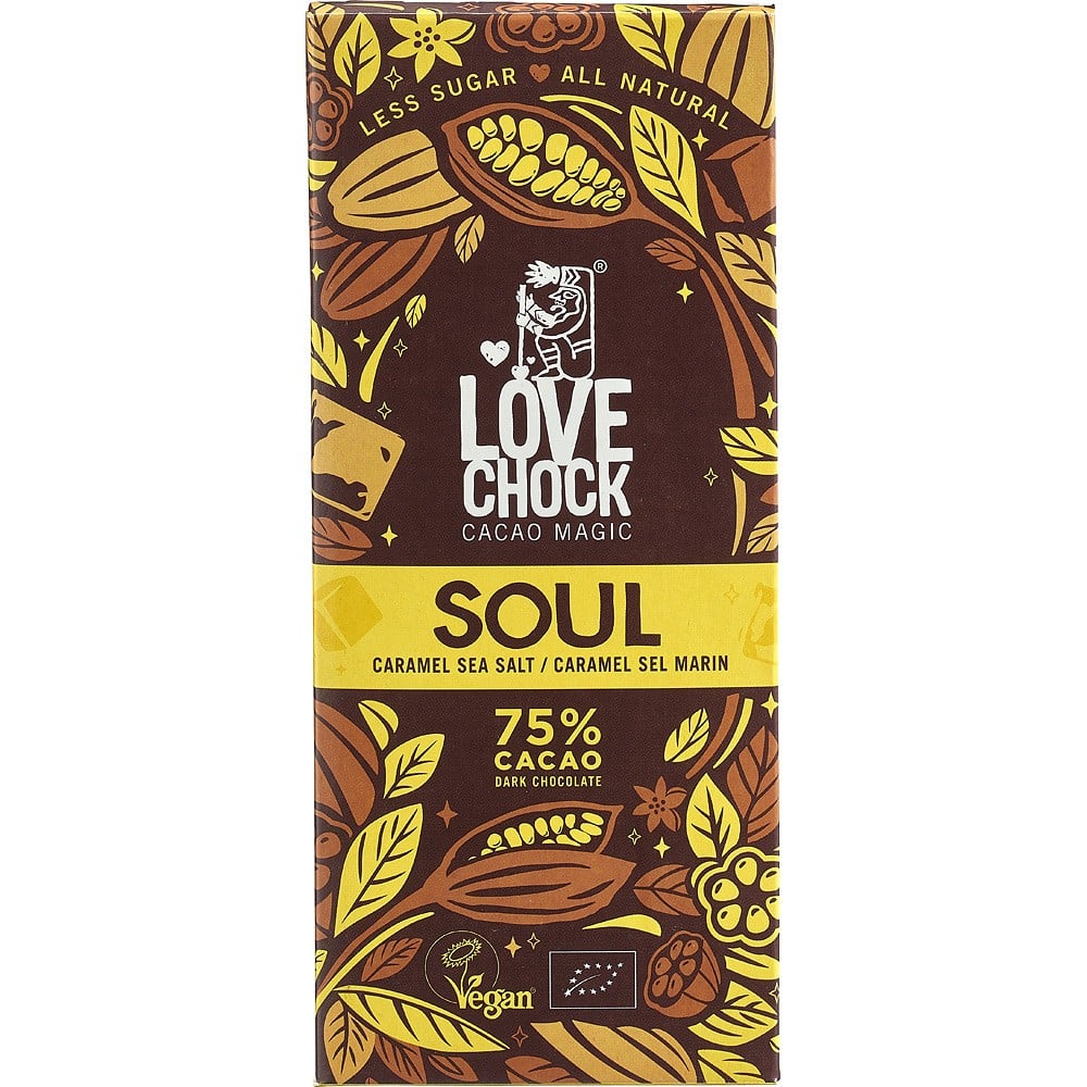 Ciocolata vegana cu 75% cacao si caramel sarat, eco - Lovechock