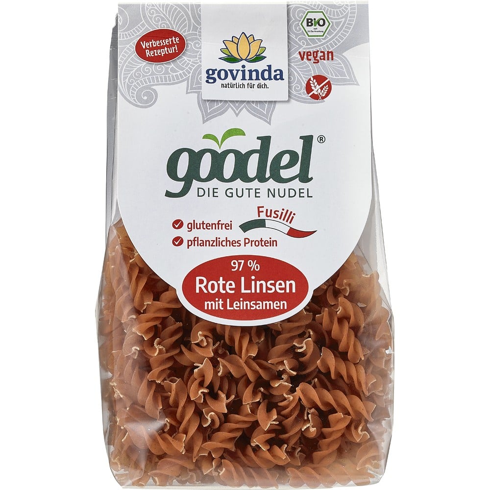 Fusilli din linte rosie fara gluten, eco - Govinda
