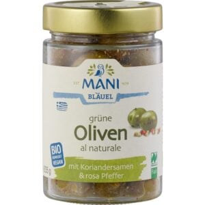 Masline verzi crude cu coriandru si piper rosu, eco - Mani