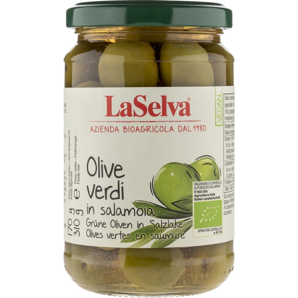 Masline verzi cu samburi in saramura, eco - LaSelva