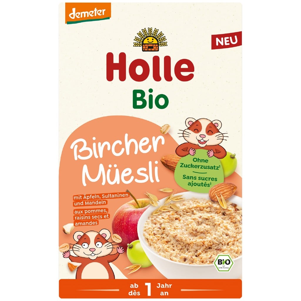 Musli integral Bircher cu mere stafide si migdale pentru copii 1 an, eco - Holle