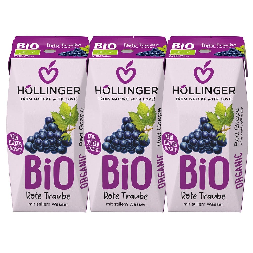 Nectar de struguri rosii cu pai 3x200ml, eco - Hollinger
