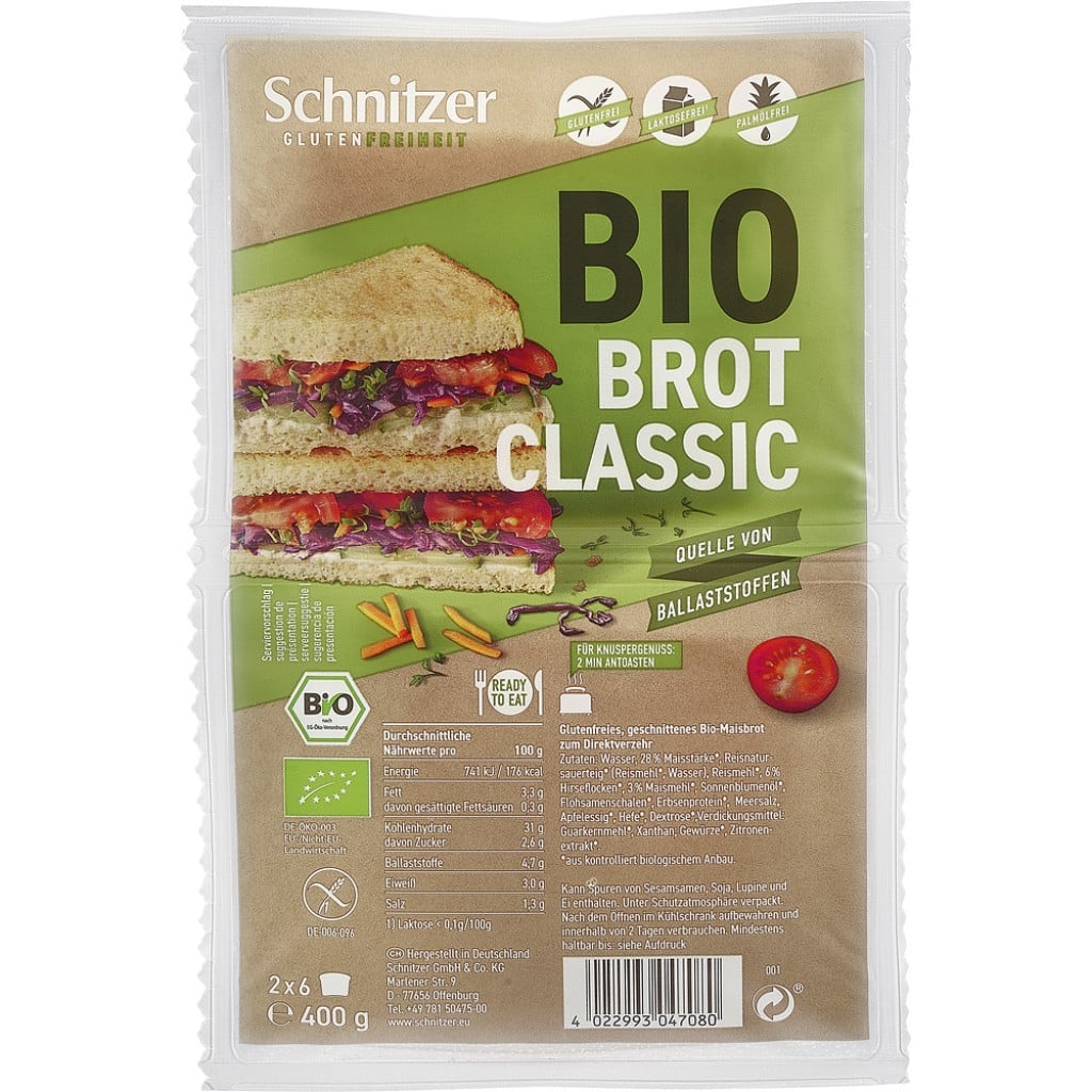 Paine toast clasica fara gluten 2x6 felii, eco - Schnitzer