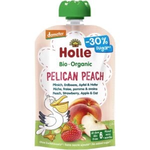 Piure din piersici capsuni mere si ovaz pentru copii 6 luni fara gluten, eco - Holle