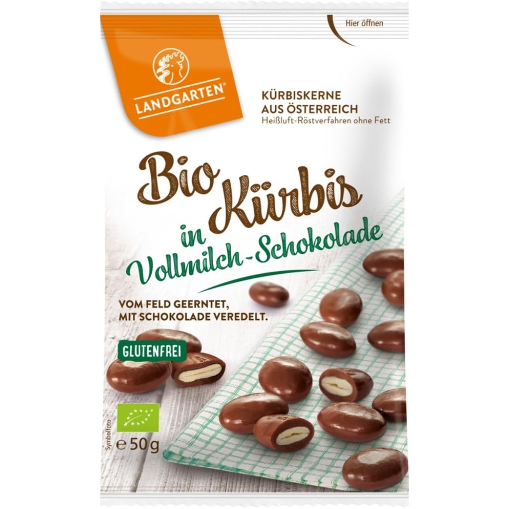 Seminte de dovleac invelite in ciocolata cu lapte fara gluten, eco - Landgarten