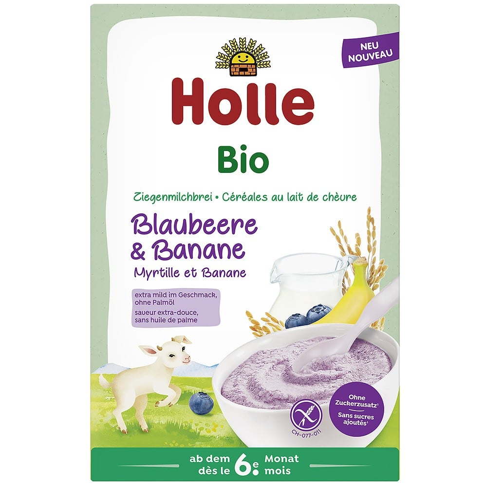 Terci cu lapte de capra banane si afine fara gluten pentru copii 6 luni, eco - Holle