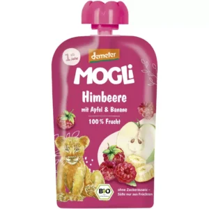 Piure din mere banana si zmeura pentru copii 1 an, eco - Mogli