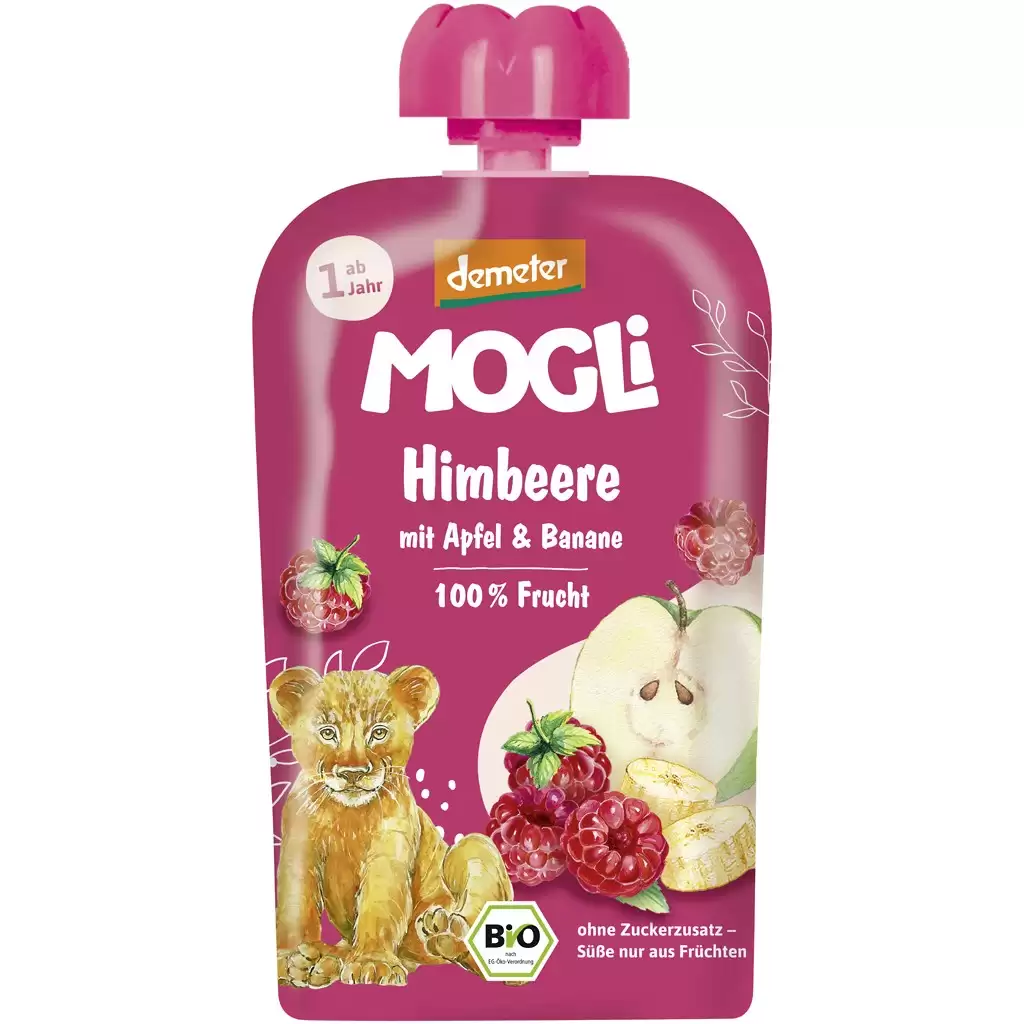 Piure din mere banana si zmeura pentru copii 1 an, eco - Mogli