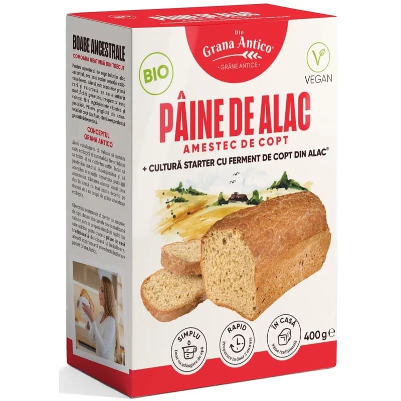 Amestec de copt pentru paine semialba de alac, in cutie, bio 400g Grana Antico